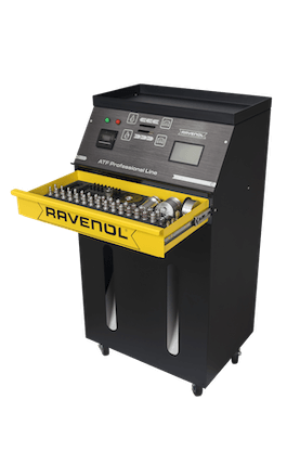 Proplachovací stanice RAVENOL Dynamic Exchanger s ovládacím panelem a sadou připojovacích adaptérů